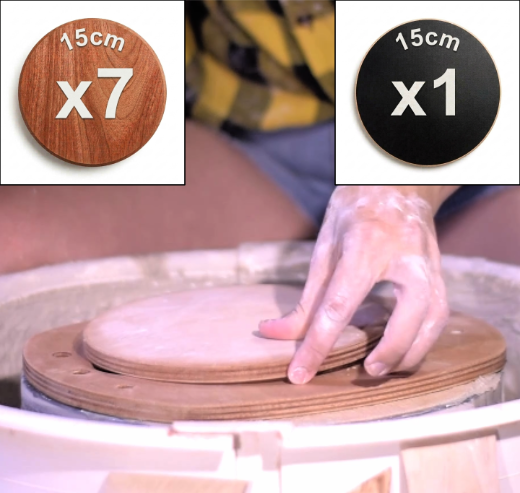 Sistema de Platos de Madera de 15cm para Cerámica BS1 con 8 Insertos - Para Tazas, Bowls y Piezas Pequeñas